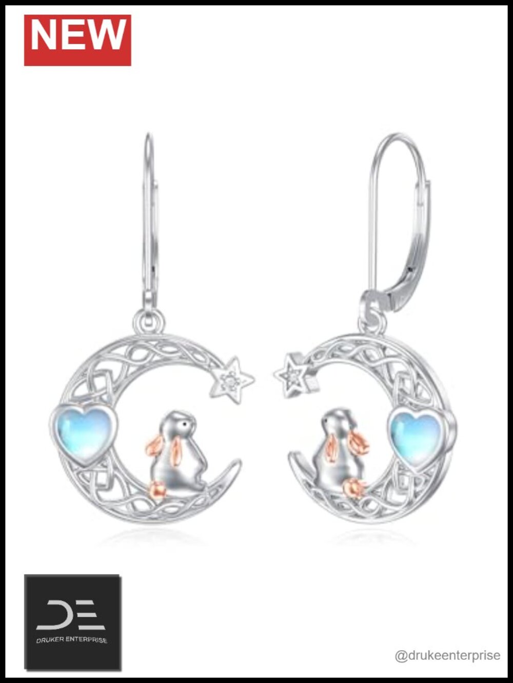 Sterling Silver Moonstone Rabbit Dangle Earrings Hypoallergenic